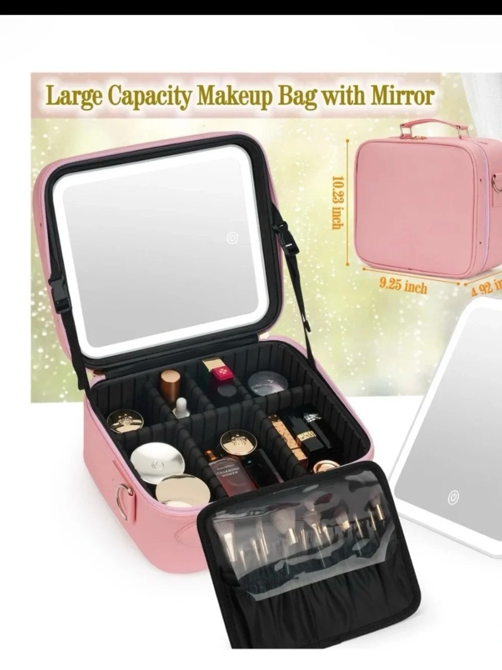 Black Travel Cosmetic a bag with Light Up LED Mirror